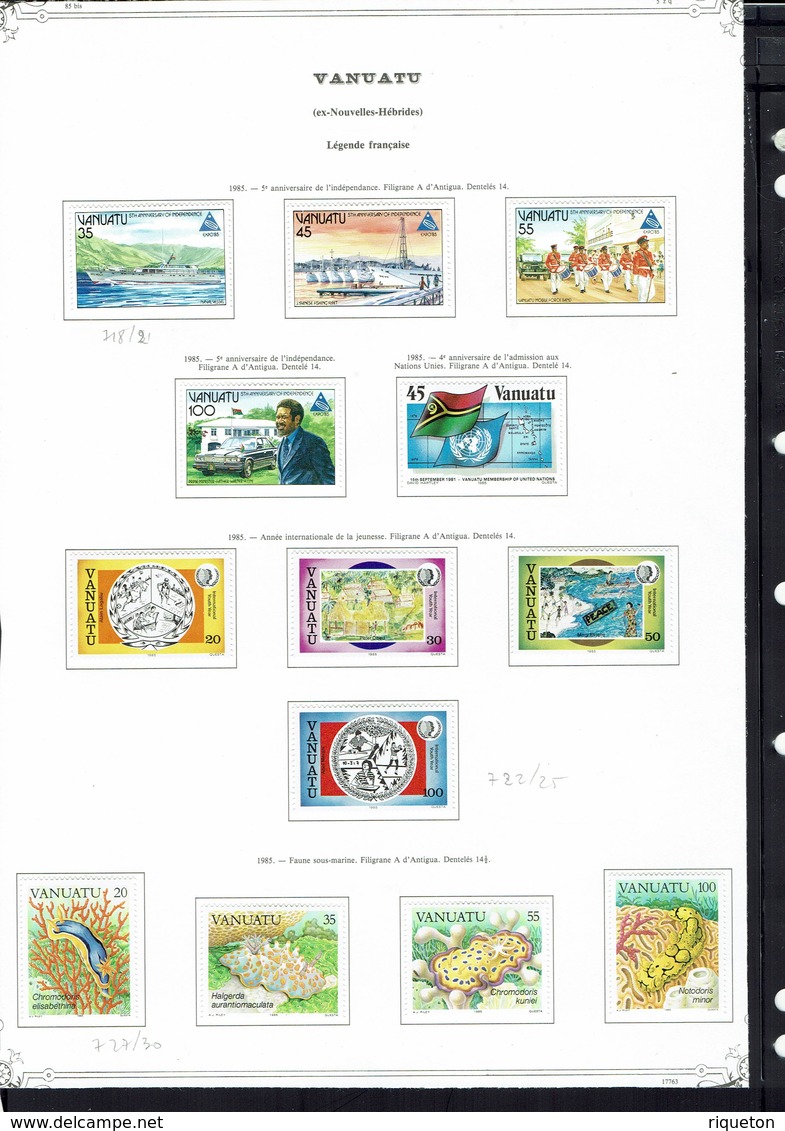 Vanuatu - 1981/88 - Collection sur feuilles du 635 au 821 + blocs-feuillet 2 - 4/11 - Neufs X charnières propres - TB -