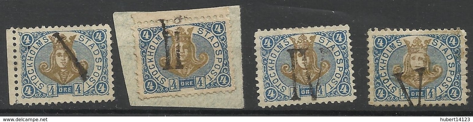 SUEDE SWENDEN STOCKHOLM  STOCKHOLMS LOKALPOST 1887 4 Timbres - Local Post Stamps