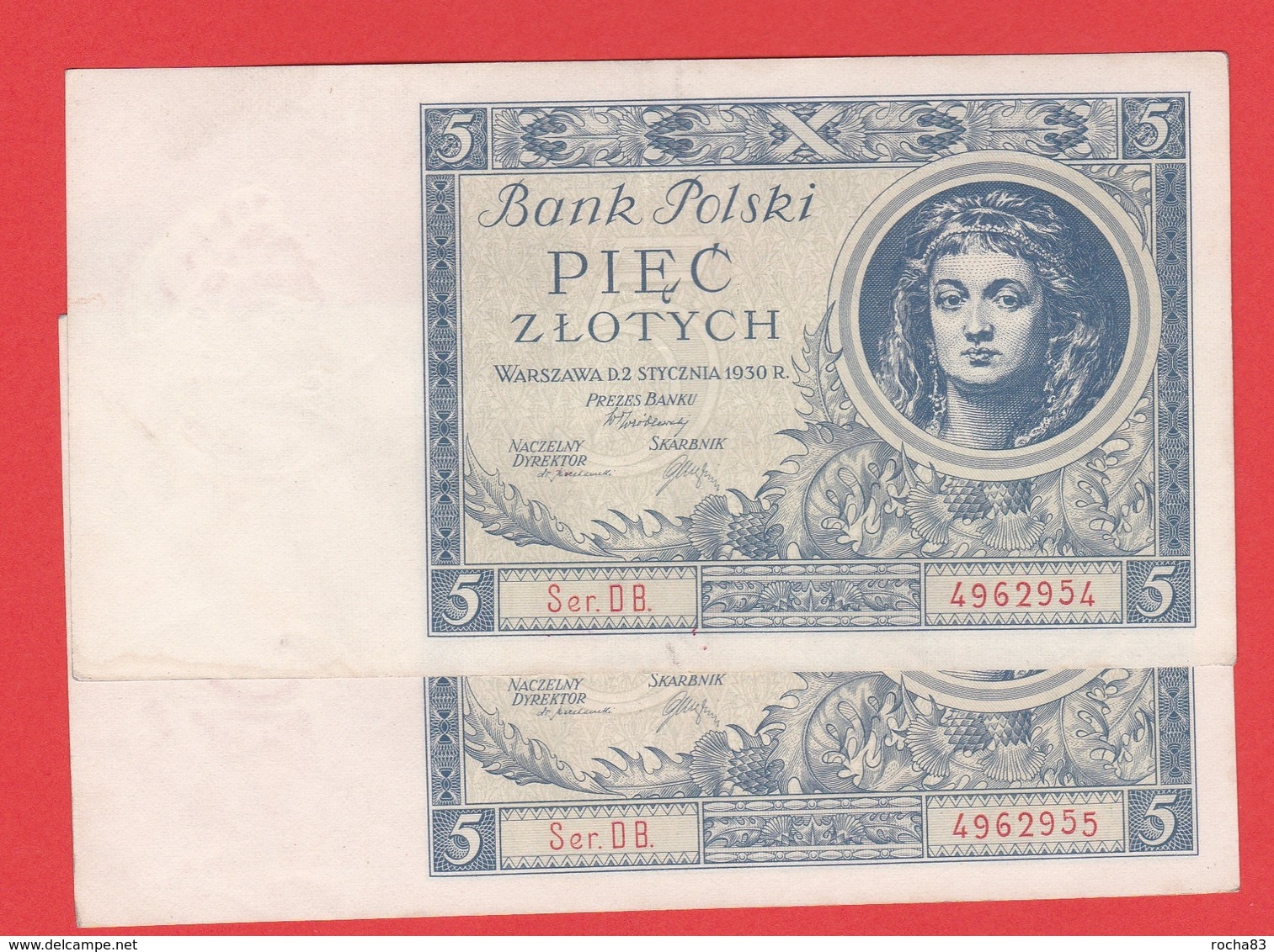 POLOGNE - 2 Billets Avec N° Serie Se Suivent - 5 Zlotych  02 01 1930 - Pick 72 - Poland