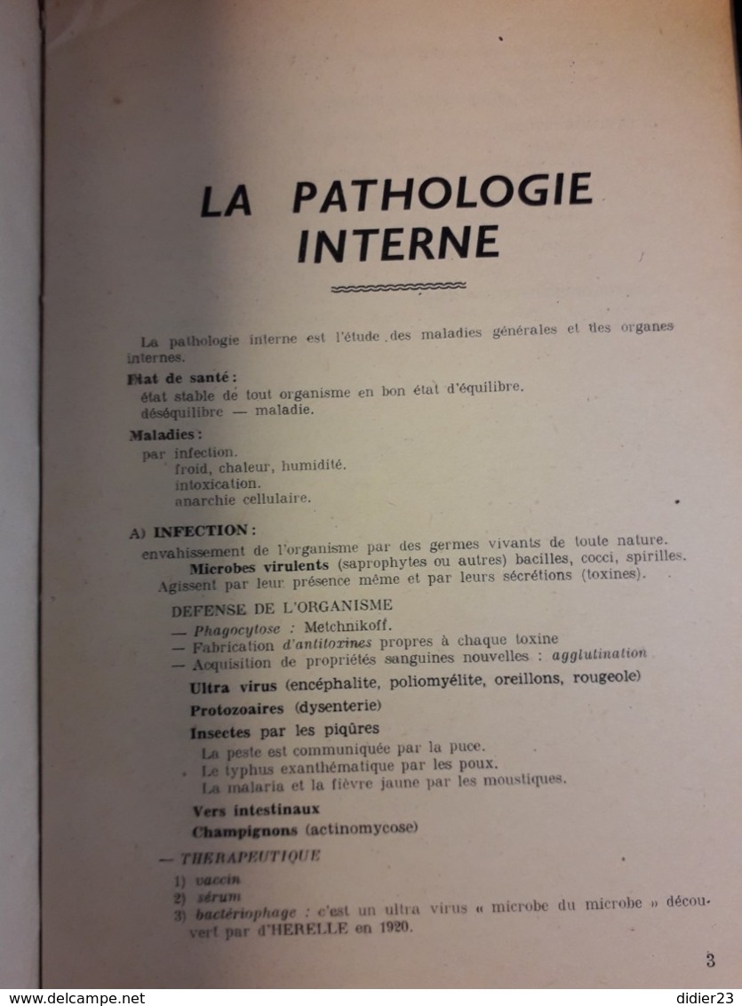 COURS PATHOLOGIE INTERNE DENTAIRE  14 RUE MONSIEUR LE PRINCE PARIS VI - Medicina & Salud