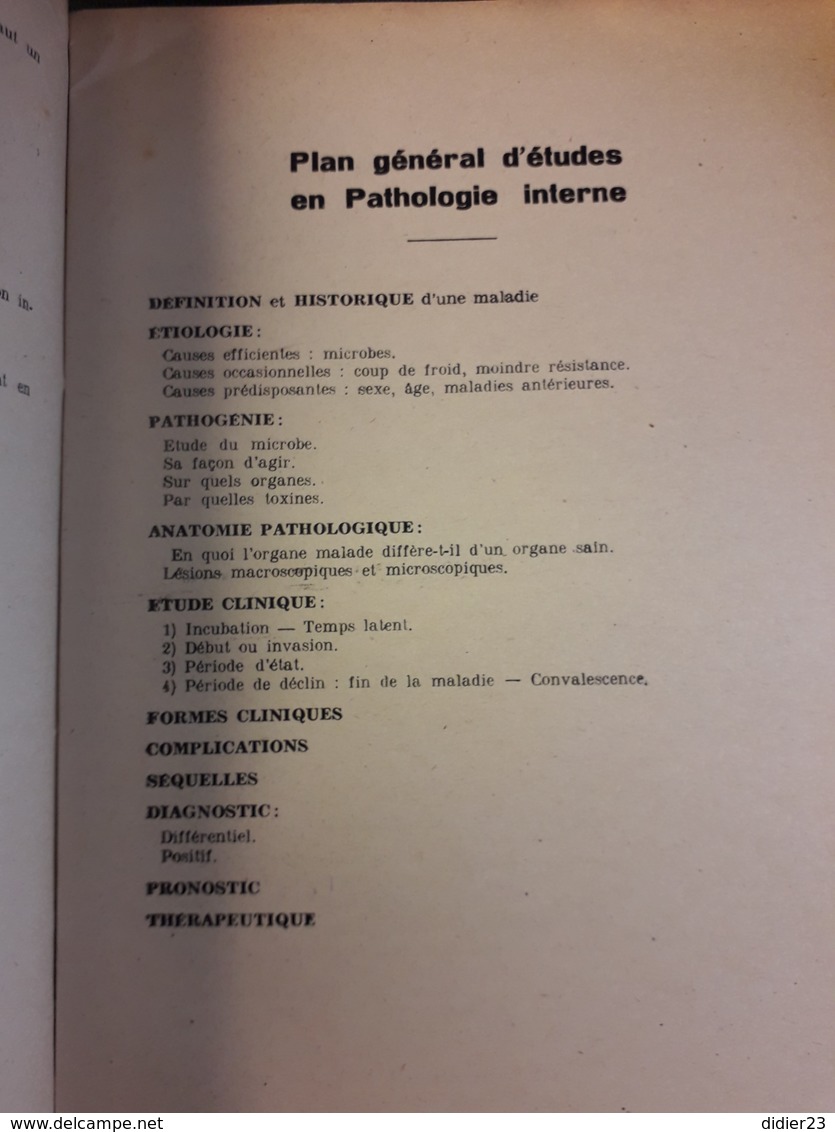 COURS PATHOLOGIE INTERNE DENTAIRE  14 RUE MONSIEUR LE PRINCE PARIS VI - Medicina & Salud