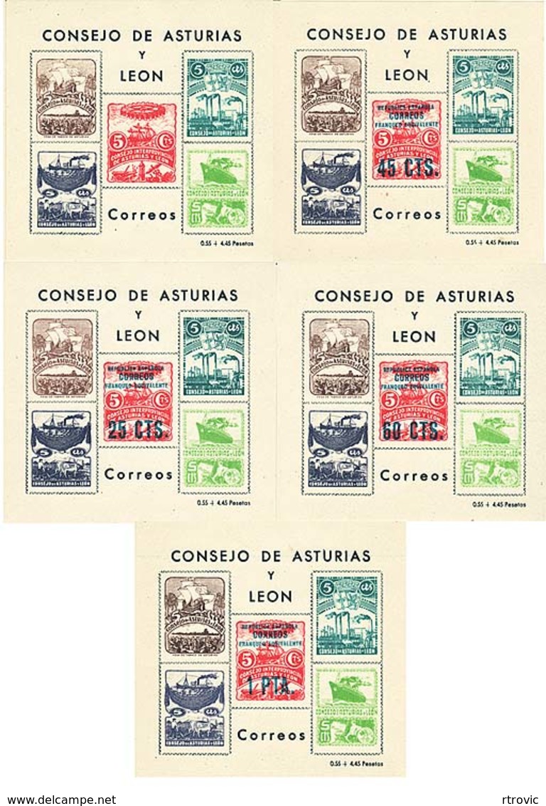 Guerra Civil 5 Hojitas Guerra Civil Consejo Asturias Y Leon Serie Completa - Spanish Civil War Labels