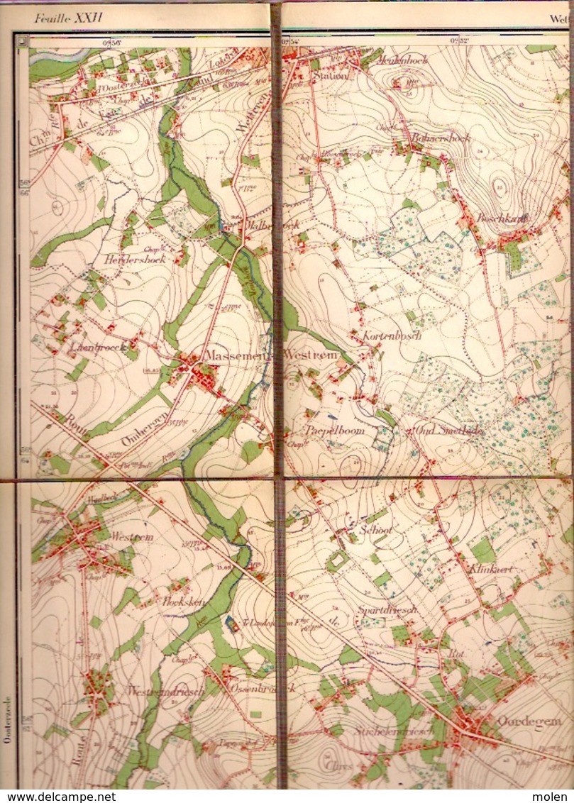 Situatie1863 LINNEN STAFKAART 22/7 OORDEGEM ST-LIEVENS-HOUTEM WESTREM MASSEMEN SERSKAMP WANZELE IMPE OTTERGEM Lede S830 - Lede