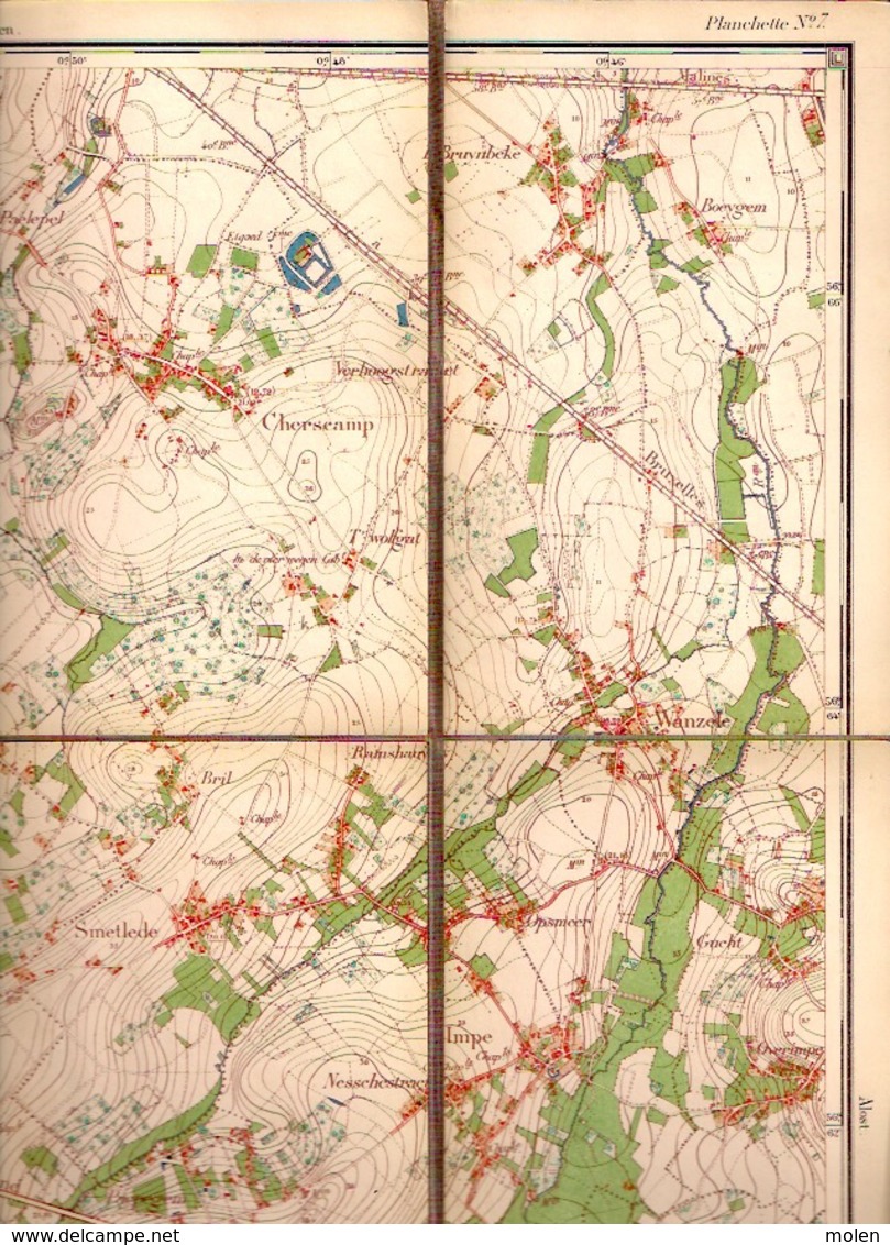 Situatie1863 LINNEN STAFKAART 22/7 OORDEGEM ST-LIEVENS-HOUTEM WESTREM MASSEMEN SERSKAMP WANZELE IMPE OTTERGEM Lede S830 - Lede