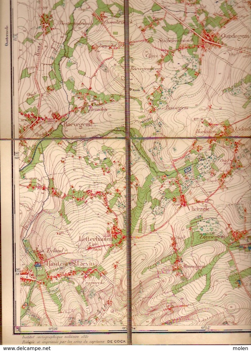 Situatie1863 LINNEN STAFKAART 22/7 OORDEGEM ST-LIEVENS-HOUTEM WESTREM MASSEMEN SERSKAMP WANZELE IMPE OTTERGEM Lede S830 - Lede