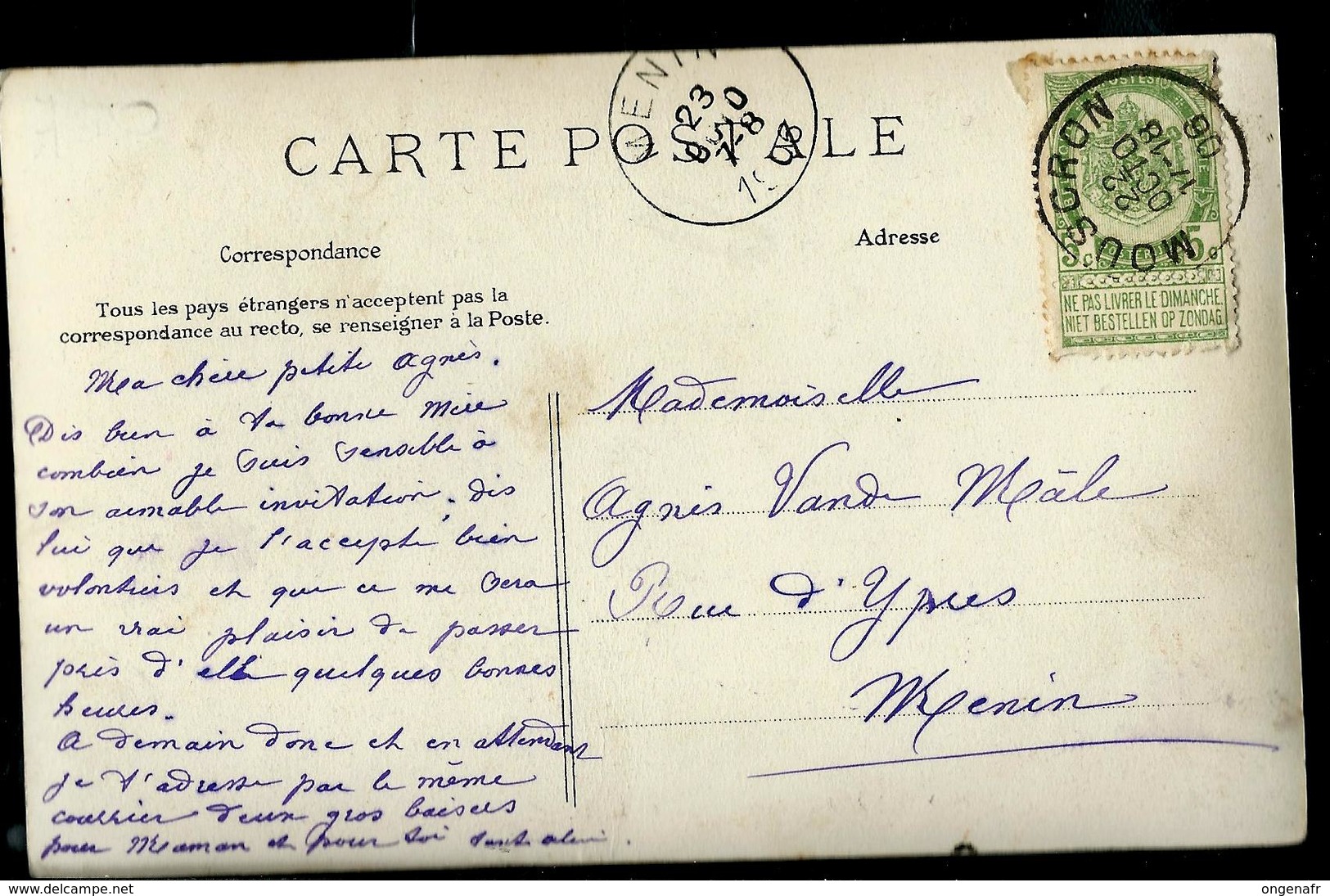 CP Une Viste à La Ferme : Obl. MOUSCRON 22/10/1906 Pour Menin - Poste Rurale