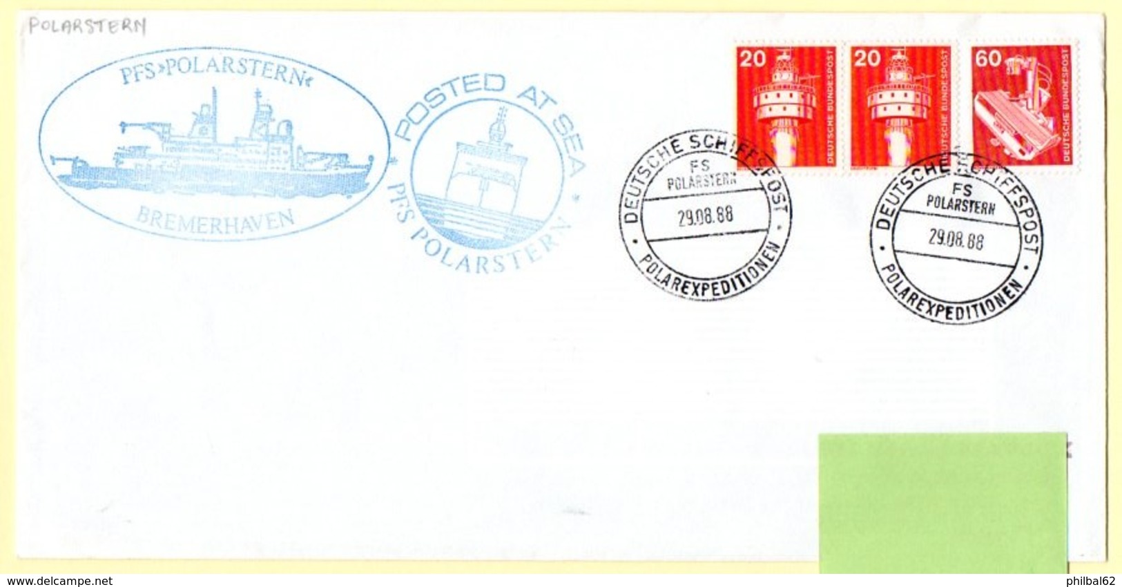 Polaire. Cachet Polarstern Bremerhaven. Oblitération Deutsche Schiffpost 29/08/88 - Forschungsprogramme