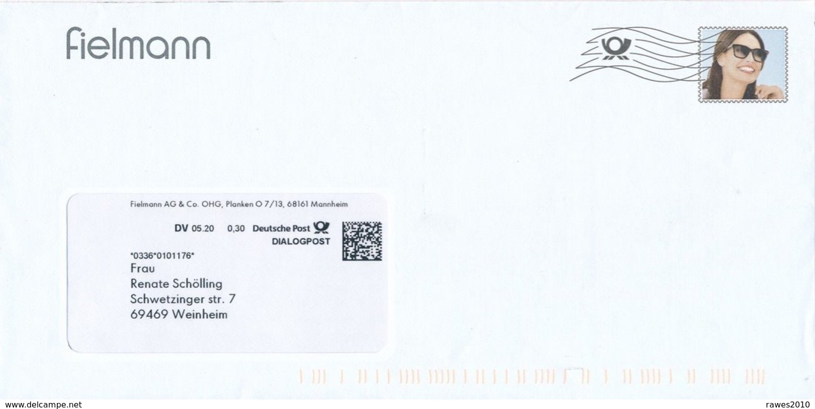 BRD / Bund Mannheim Dialogpost DV 05.20 0,30 2020 Fielmann Optik - Storia Postale