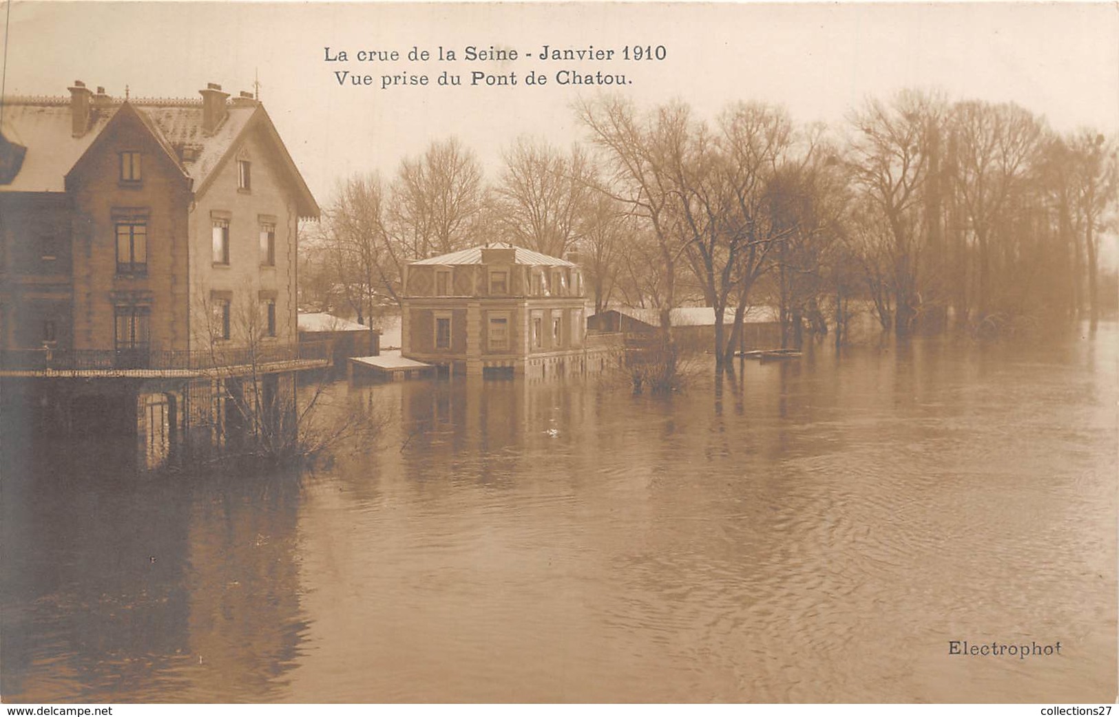 78-CHATOU-CARTE-PHOTO-INONDATION DE 1910, PRISE DU PONT DE CHATOU - Chatou