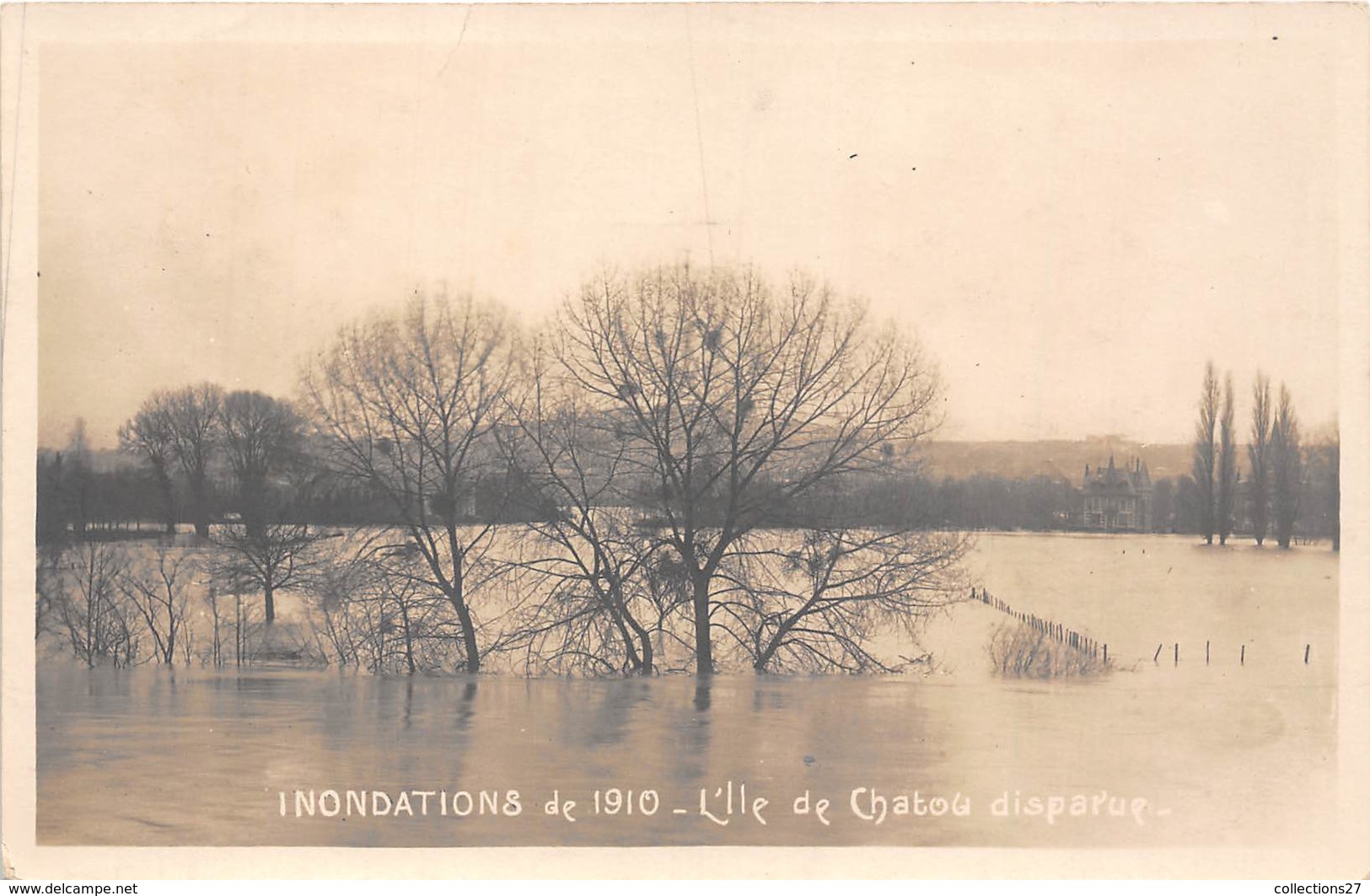 78-CHATOU-CARTE-PHOTO-INONDATION DE 1910,L'ILE DE CHATOU DISPARUE - Chatou