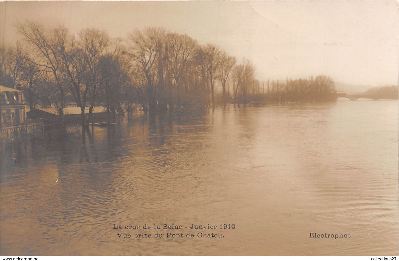 78-CHATOU-CARTE-PHOTO-INONDATION DE 1910,VUE PRISE DU PONT - Chatou