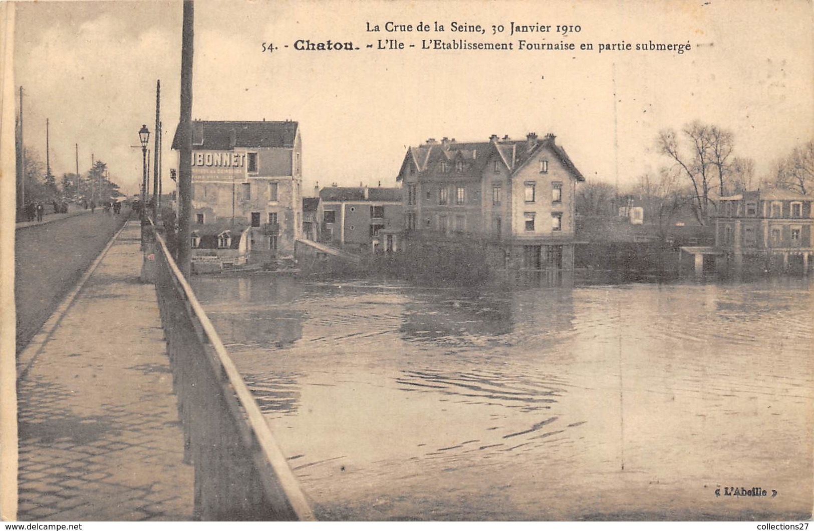 78-CHATOU- NONDATION DE 1910,L'ILE L'ETABLISSEMENT FOURNAISE EN PARTIE SUBMERGE - Chatou