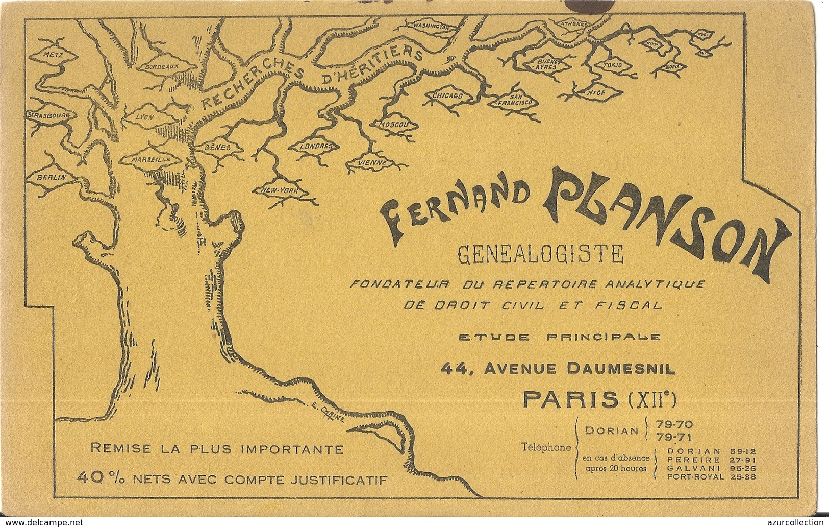 GENEALOGISTE . FERDINAND PLANSON . PARIS - G