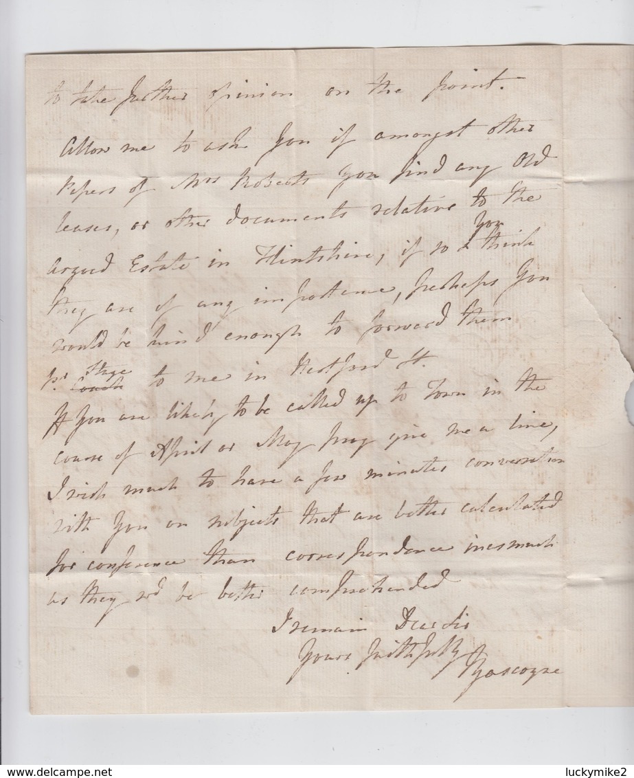 1812 'FREE'  two page letter signed by Liverpool M.P. "Lieutenant-General Gascoyne, Hertford St, London".    ref 0768