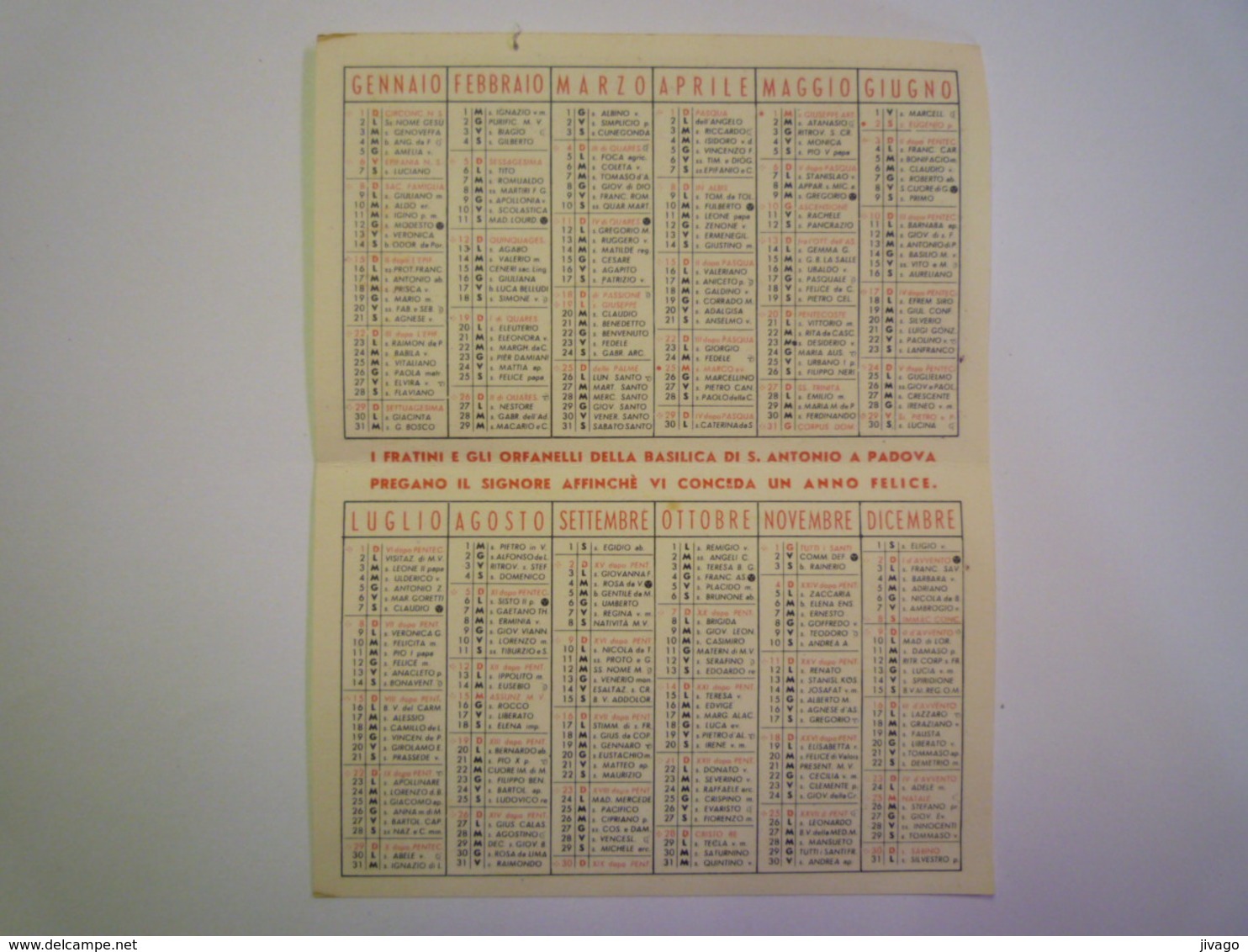 2020 - 5719  PETIT CALENDRIER  1956  (Calendario  1956 Antoniano)   Format 7 X 11cm    XXX - Small : 1941-60