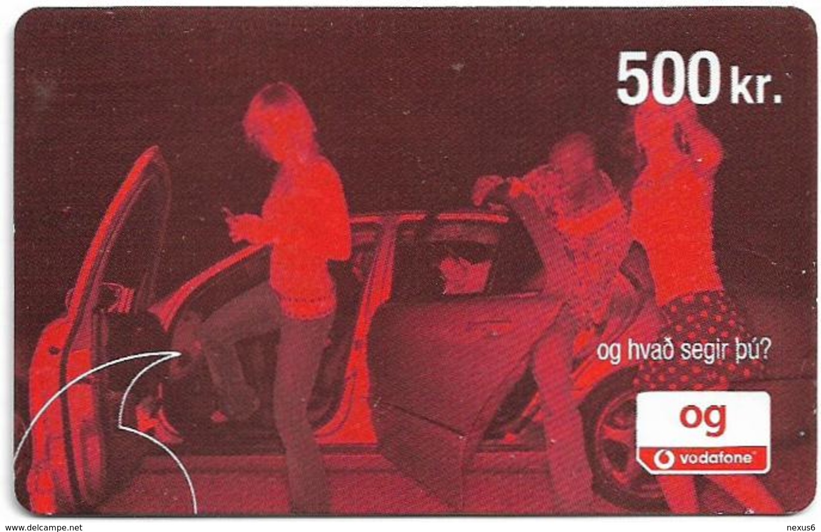 Iceland - Vodafone - People And Car, GSM Refill 500Kr, Used - Islande