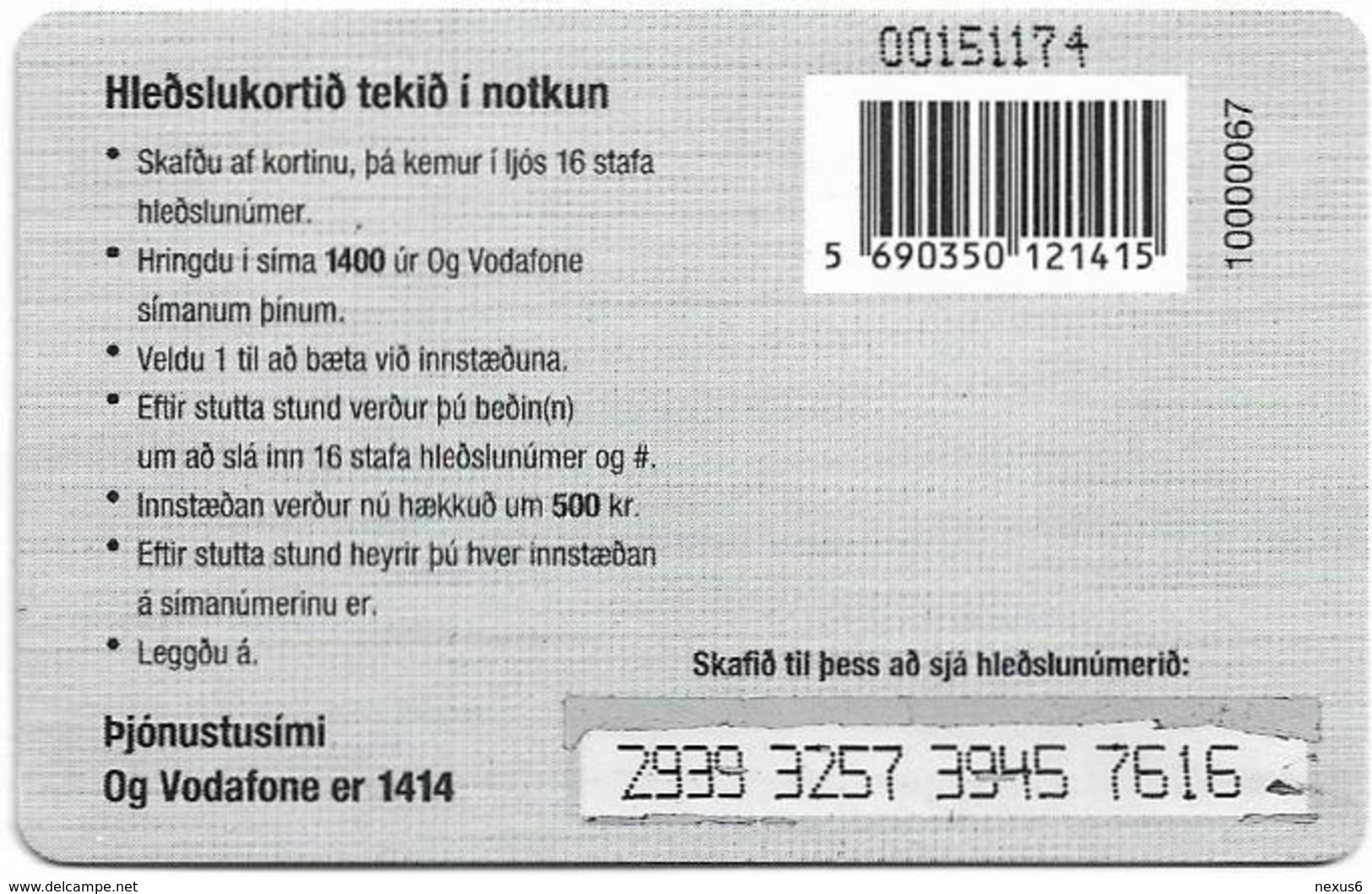 Iceland - Vodafone - People And Car, GSM Refill 500Kr, Used - Islande