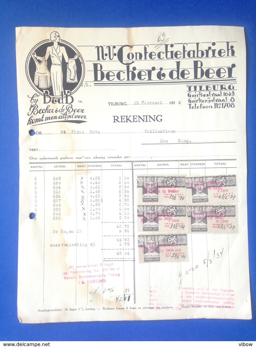 Becher & De Beer, N.V. Confectiefabriek, Nota, Tilburg, 1934 - Netherlands