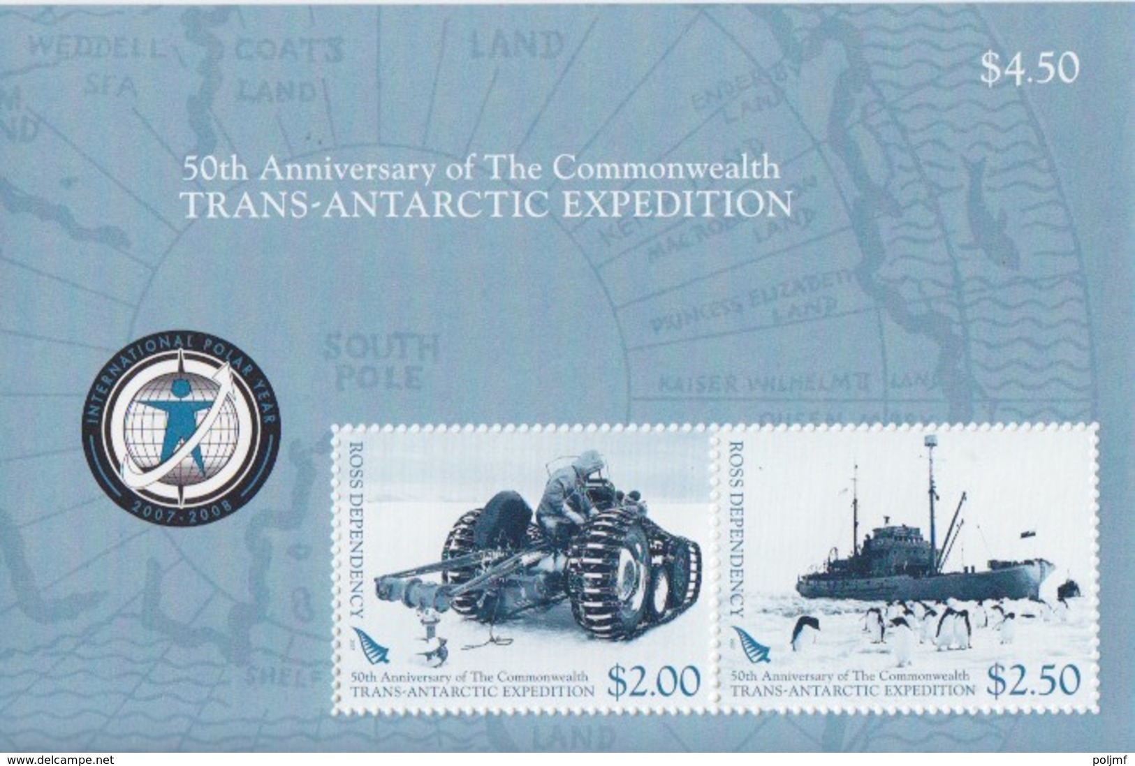 Ross, Bloc N° 1 (Cinquantenaire Du Programme Antarctique, Tracteur TE20, Navire HMNZE Endeavour...) Neuf ** - Unused Stamps