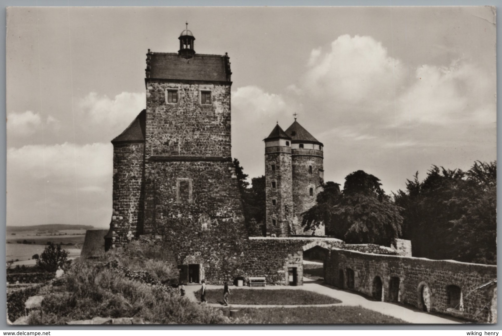 Stolpen - S/w Burg Stolpen 1   Burghof Mit Seiger Und Coselturm   Bildkarte - Stolpen