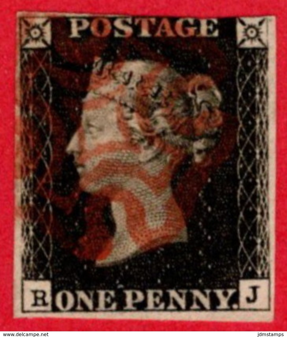 GBR SC #1 U (R,J) 1840 Queen Victoria 3+ Margins W/red MC Cancel In @ TR CV $370.00 - Used Stamps