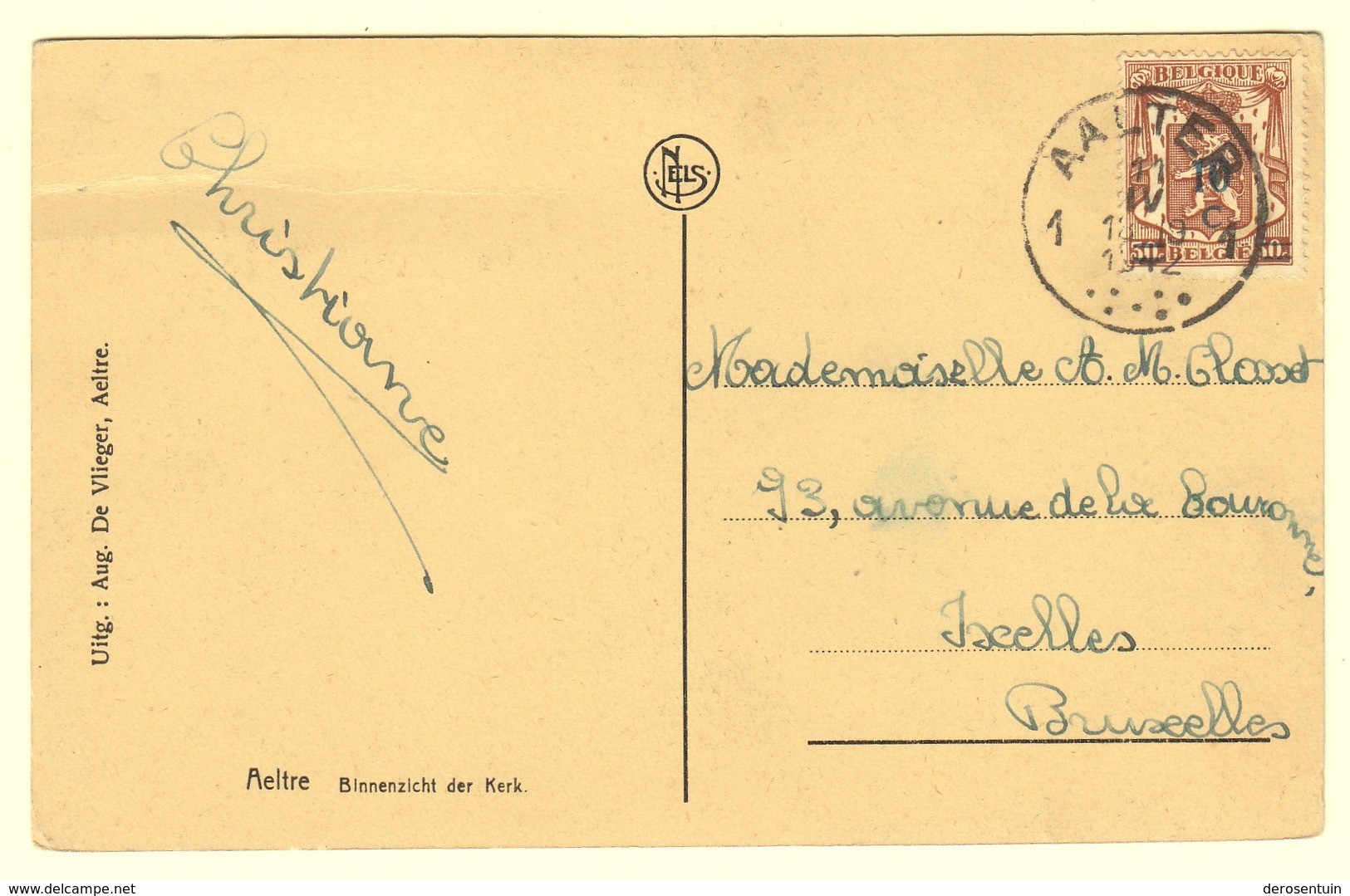 A0163	[Postkaart] Aeltre / Binnenzicht Der Kerk. (Nels, Aug. De Vlieger) [Aalter Interieur Van De] - Aalter