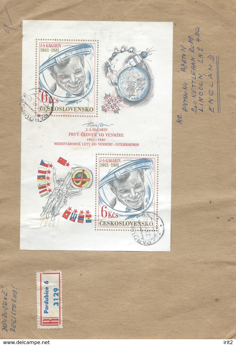 Czechoslovakia CECOSLOVACCHIA.1981 The Registered Cover Shipped To England,to A Large Extent Franked Minisheet 6Kc,Rare - Usados