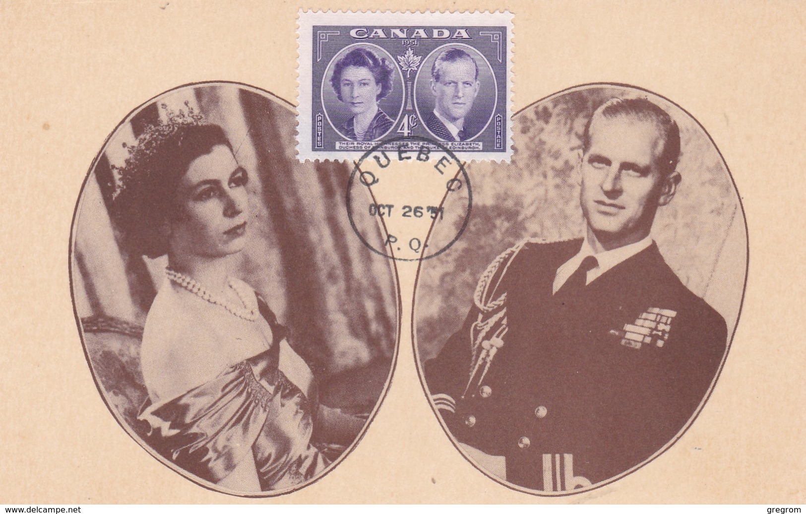 CANADA Carte Maximum Yt 250 Queen Elisabeth ,duke Edinburgh 1951  Maximum Card - Cartes-maximum (CM)