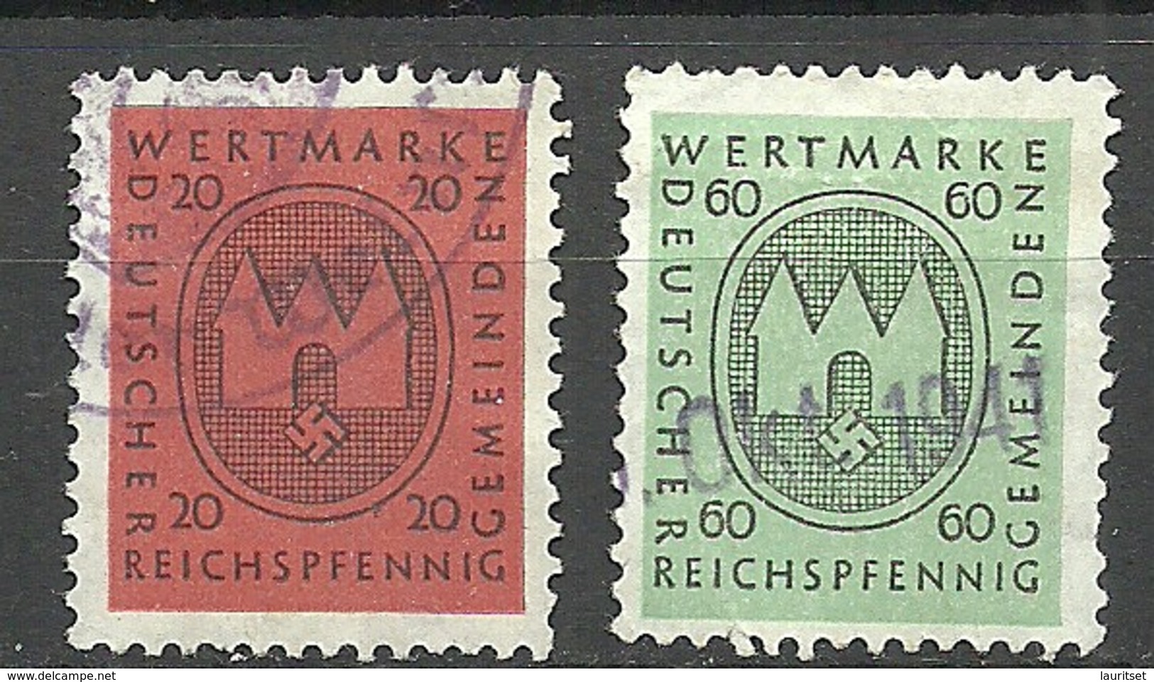 Deutsches Reich Wertmarke Deutscher Gemeinden - Third Reich Revenues 20 & 60 Pf. O - Dienstmarken