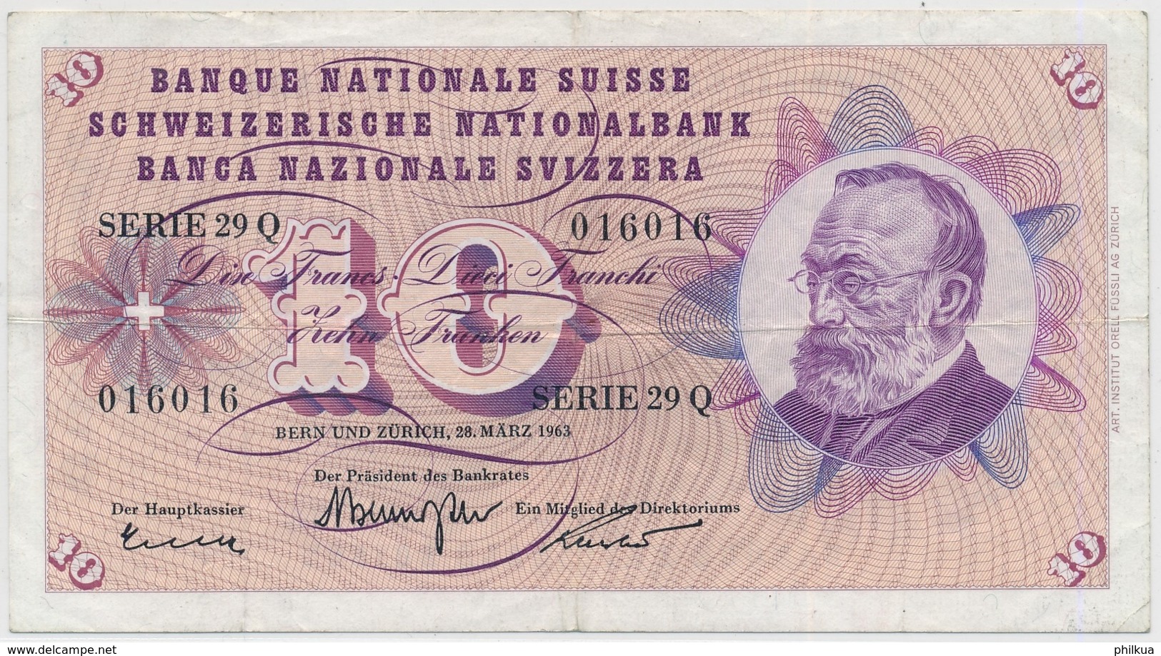 1963 - 10 Franken Note - Schweiz, Suisse, Svizzera - Wenig Gebraucht - Suiza