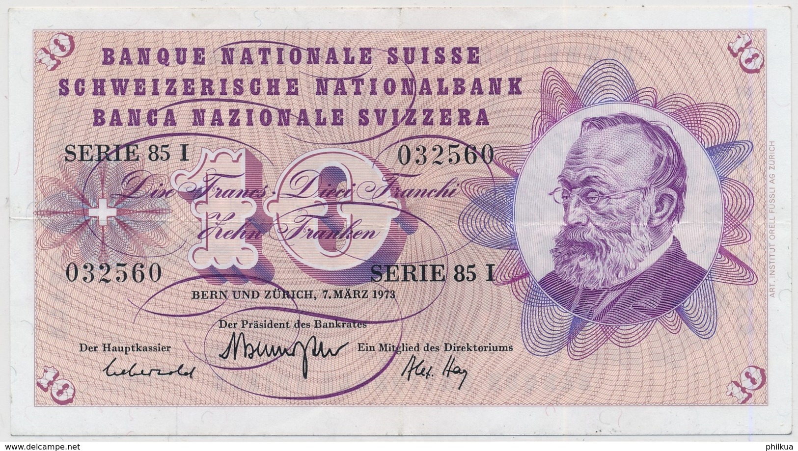 1973 - 10 Franken Note - Schweiz, Suisse, Svizzera - Wenig Gebraucht - Suiza