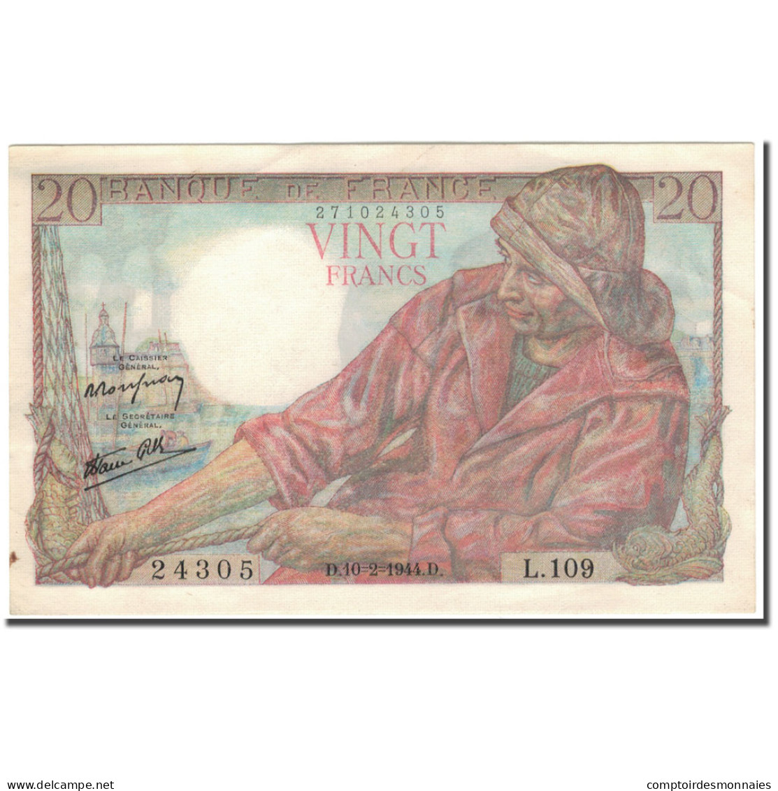 France, 20 Francs, 20 F 1942-1950 ''Pêcheur'', 1944-02-10, SUP, Fayette:13.8 - 20 F 1942-1950 ''Pêcheur''