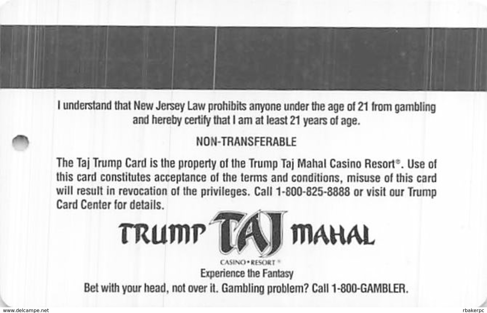 Trump Taj Mahal Casino Atlantic City NJ - Slot Card - Experience The Fantasy - Carte Di Casinò