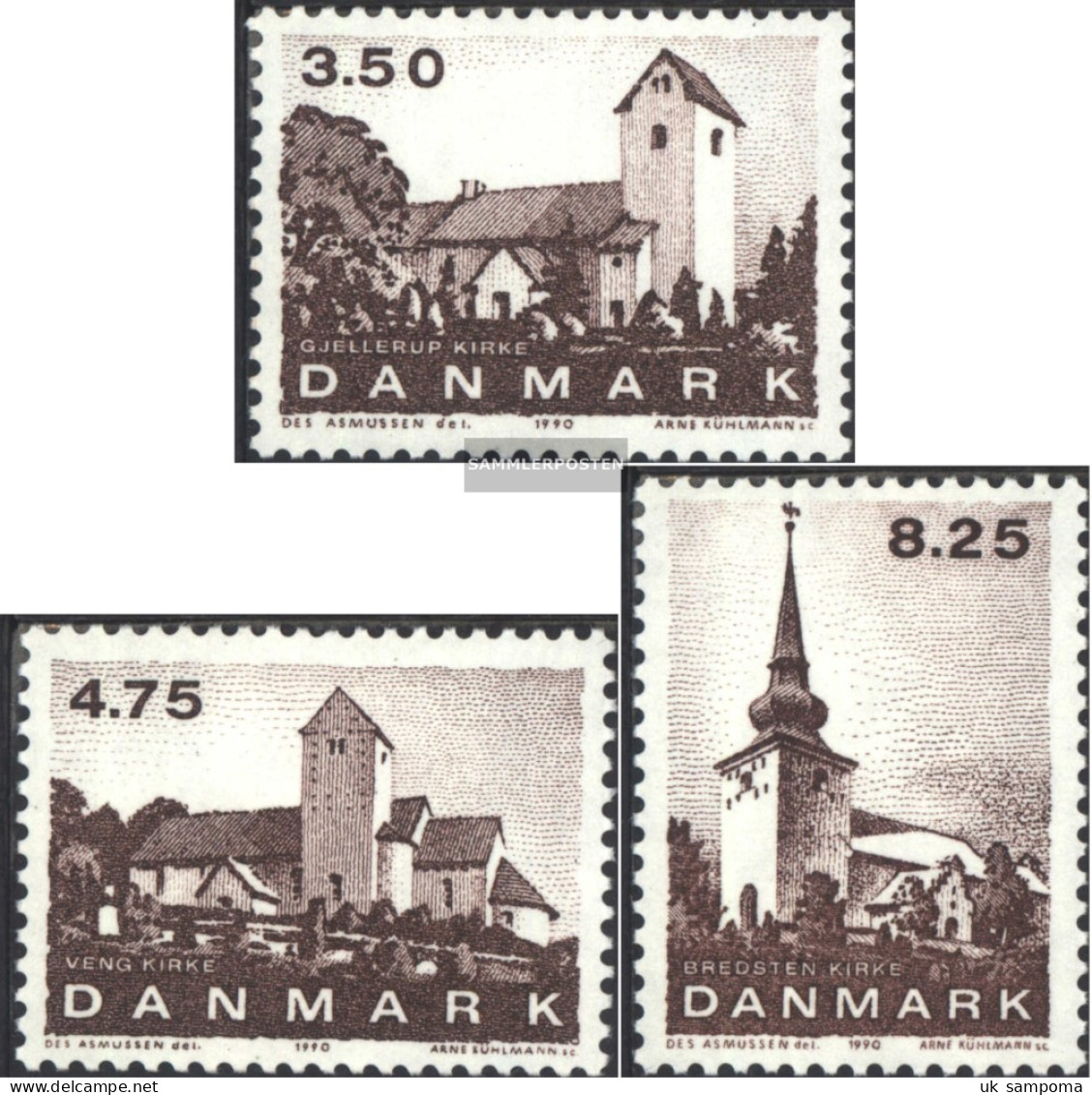 Denmark 986-988 (complete Issue) Unmounted Mint / Never Hinged 1990 Village Churches - Nuovi