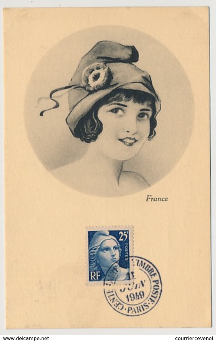 FRANCE - Carte Maximum - 25 F Gandon - Centenaire Du Timbre Poste - PARIS - 11 Juin 1949 - 1940-1949