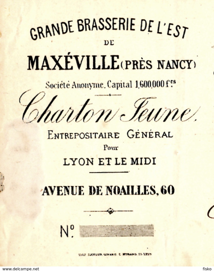 Brasserie De MAXEVILLE  (Près Nancy)  CHARTON  JEUNE   1885 - Lettres De Change