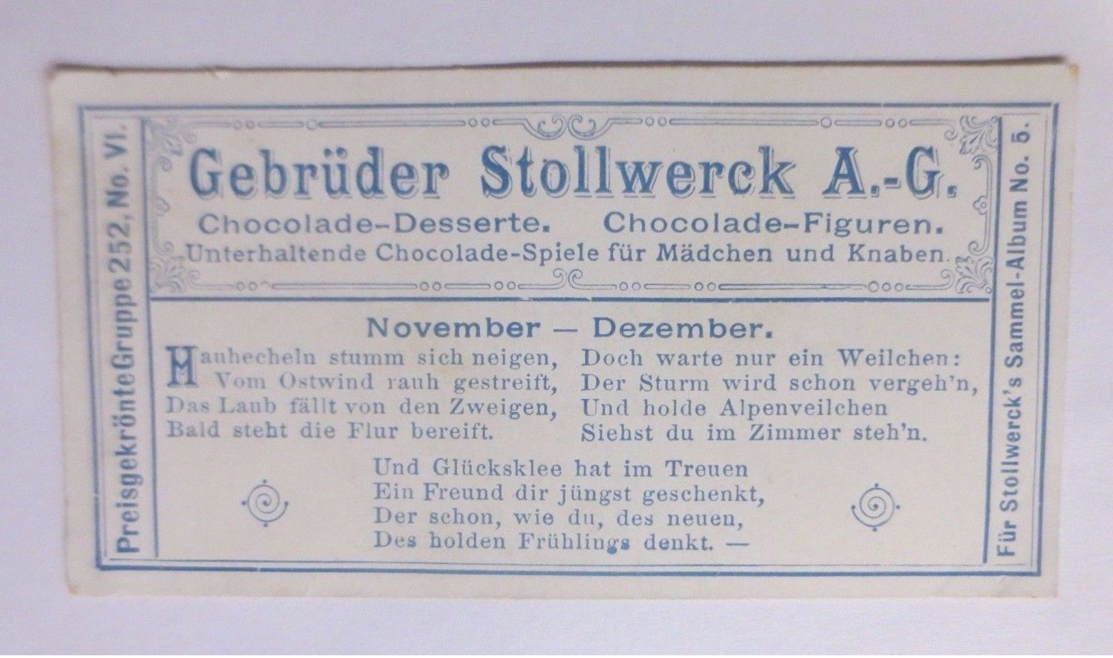 "Stollwerck" Gruppe 252, Nr.6, Album Nr.5,  November-December ♥  - Altri & Non Classificati