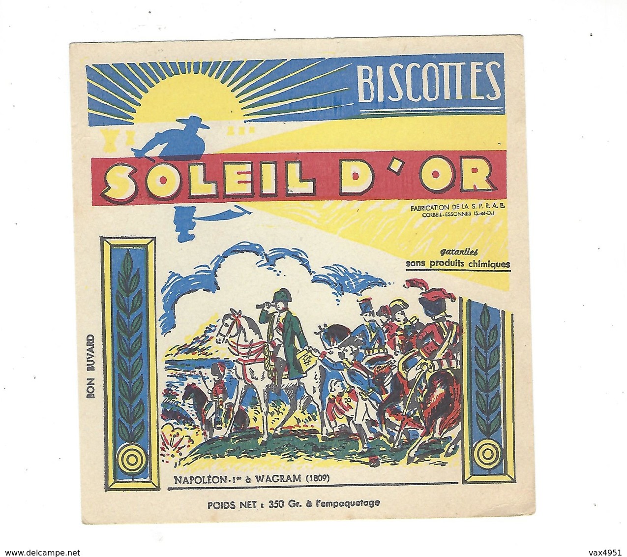 BUVARD  Biscottes SOLEIL  DOR  NAPOLEON 1 Er   ***** RARE  A SAISIR   ****** - Biscottes