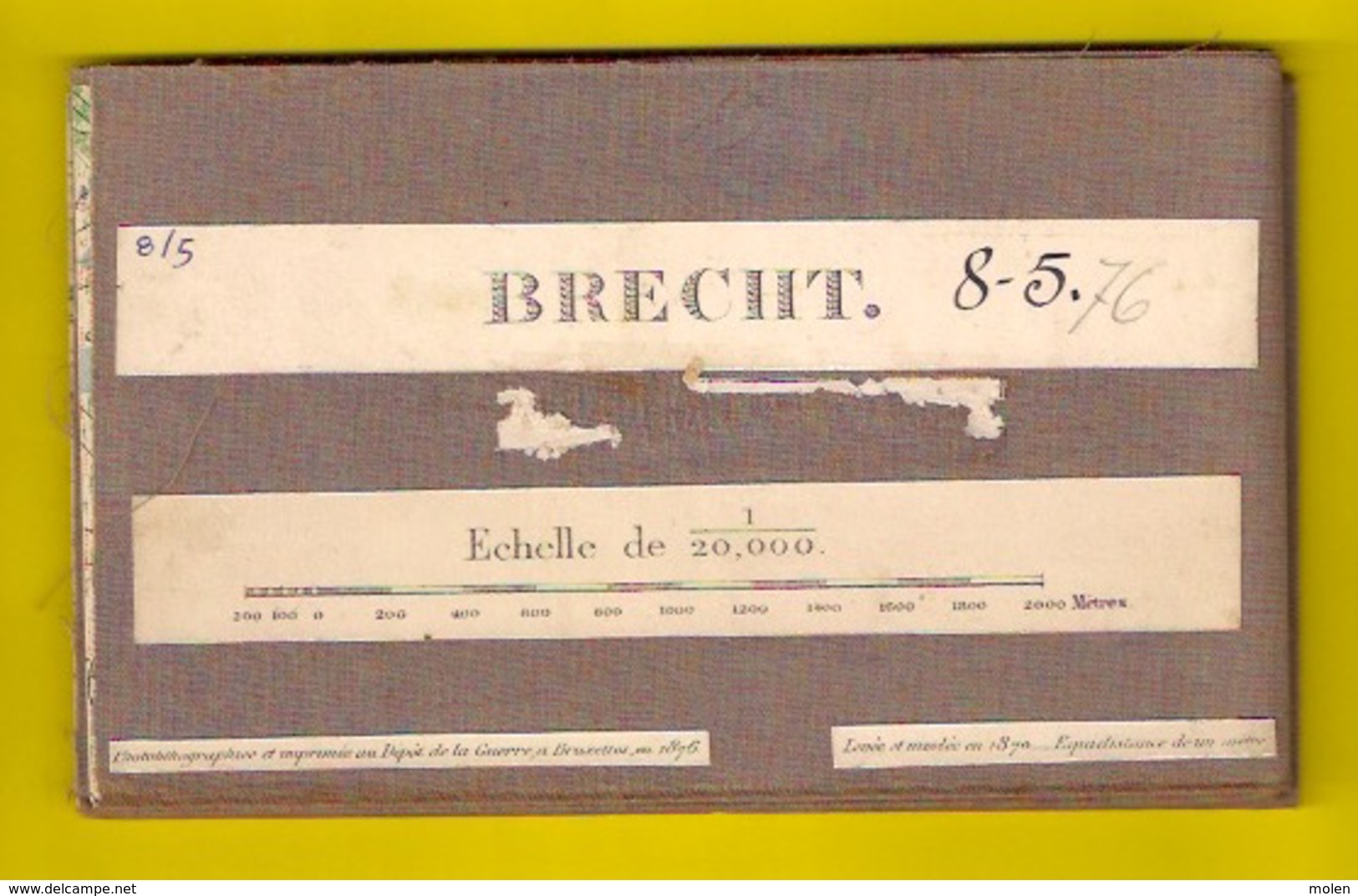 Situatie 1870 Oude LINNEN militaire STAFKAART 8/5 BRECHT SINT-JOB-IN-‘T-GOOR STERENHOVEN OVERBROEK ANTIQUARIAAT S825