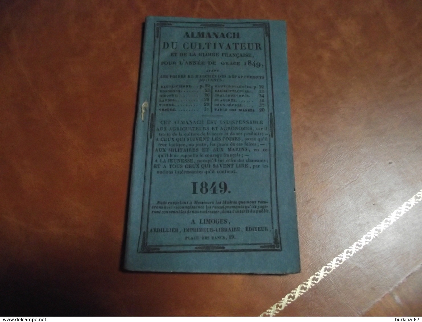 ALMANACH Du Cultivateur Et De La Gloire Française, 1849 - Petit Format : ...-1900