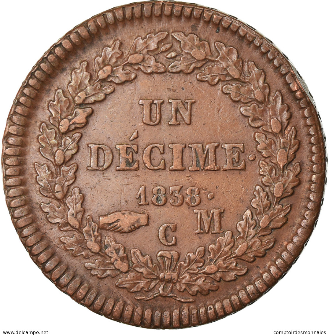 Monnaie, Monaco, Honore V, Decime, 1838, Monaco, TTB, Cuivre, Gadoury:105 - 1819-1922 Onorato V, Carlo III, Alberto I