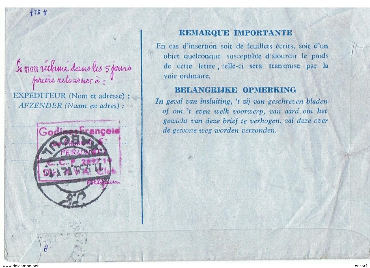 België 1955 Aerogram Brussel Amsterdam Kaboel - Aérogrammes