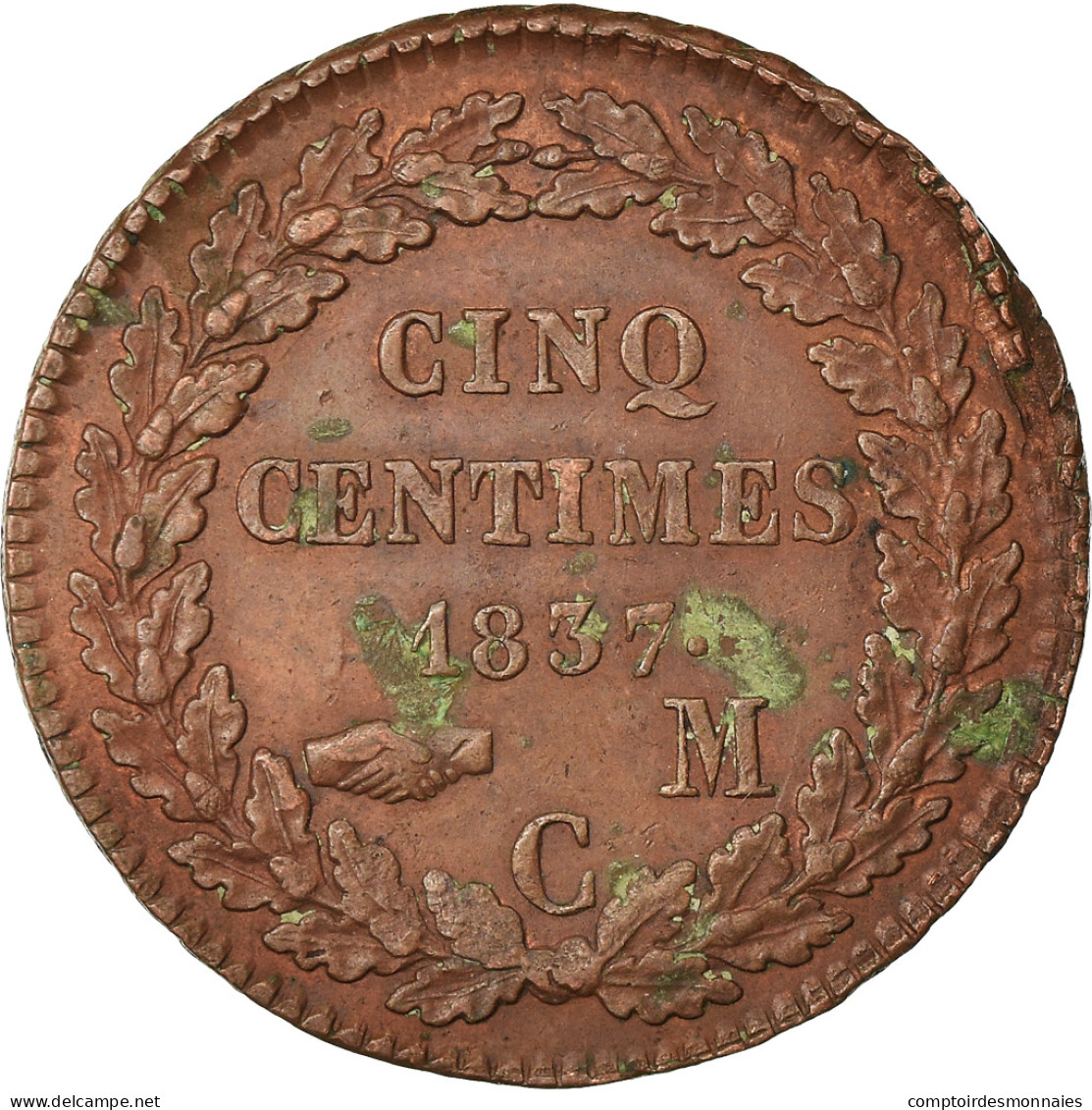 Monnaie, Monaco, Honore V, 5 Centimes, Cinq, 1837, Monaco, TTB, Cuivre - Charles III.