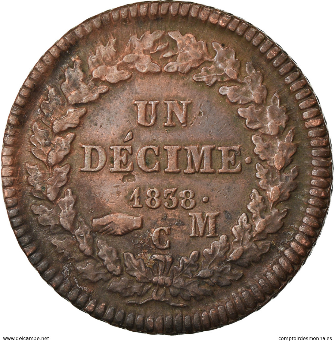 Monnaie, Monaco, Honore V, Decime, 1838, Monaco, TTB, Cuivre, Gadoury:105 - Charles III.