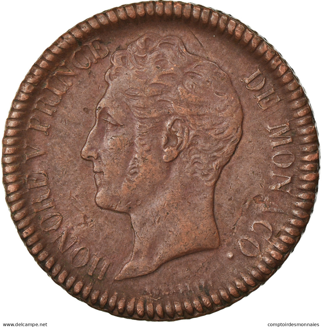 Monnaie, Monaco, Honore V, Decime, 1838, Monaco, TTB, Cuivre, Gadoury:105 - 1819-1922 Honoré V, Charles III, Albert I