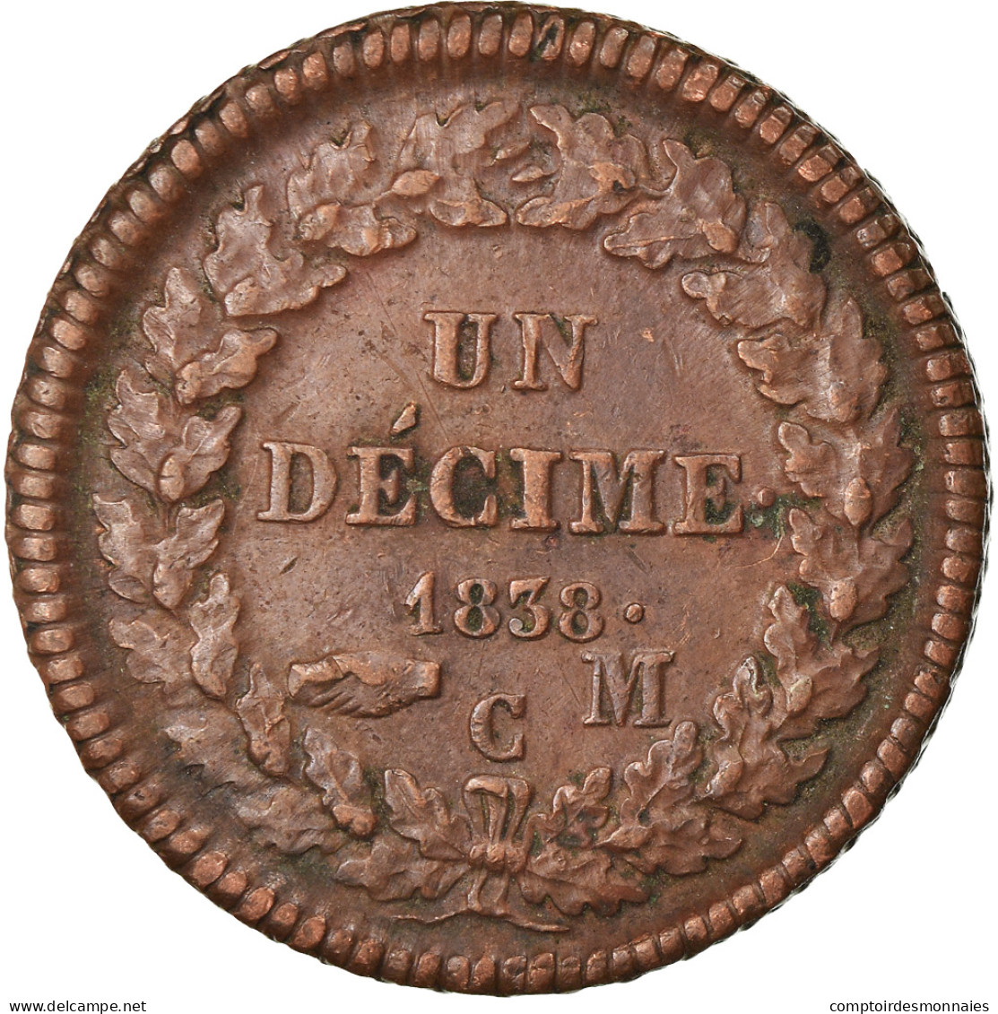 Monnaie, Monaco, Honore V, Decime, 1838, Monaco, TTB, Cuivre, Gadoury:105 - 1819-1922 Onorato V, Carlo III, Alberto I