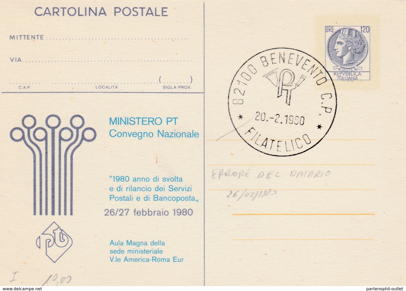Italia, Cartolina Postale Da L.120 Convegno Nazionale Pt ( Curiosità Errore Datario )  C/181 - Entero Postal