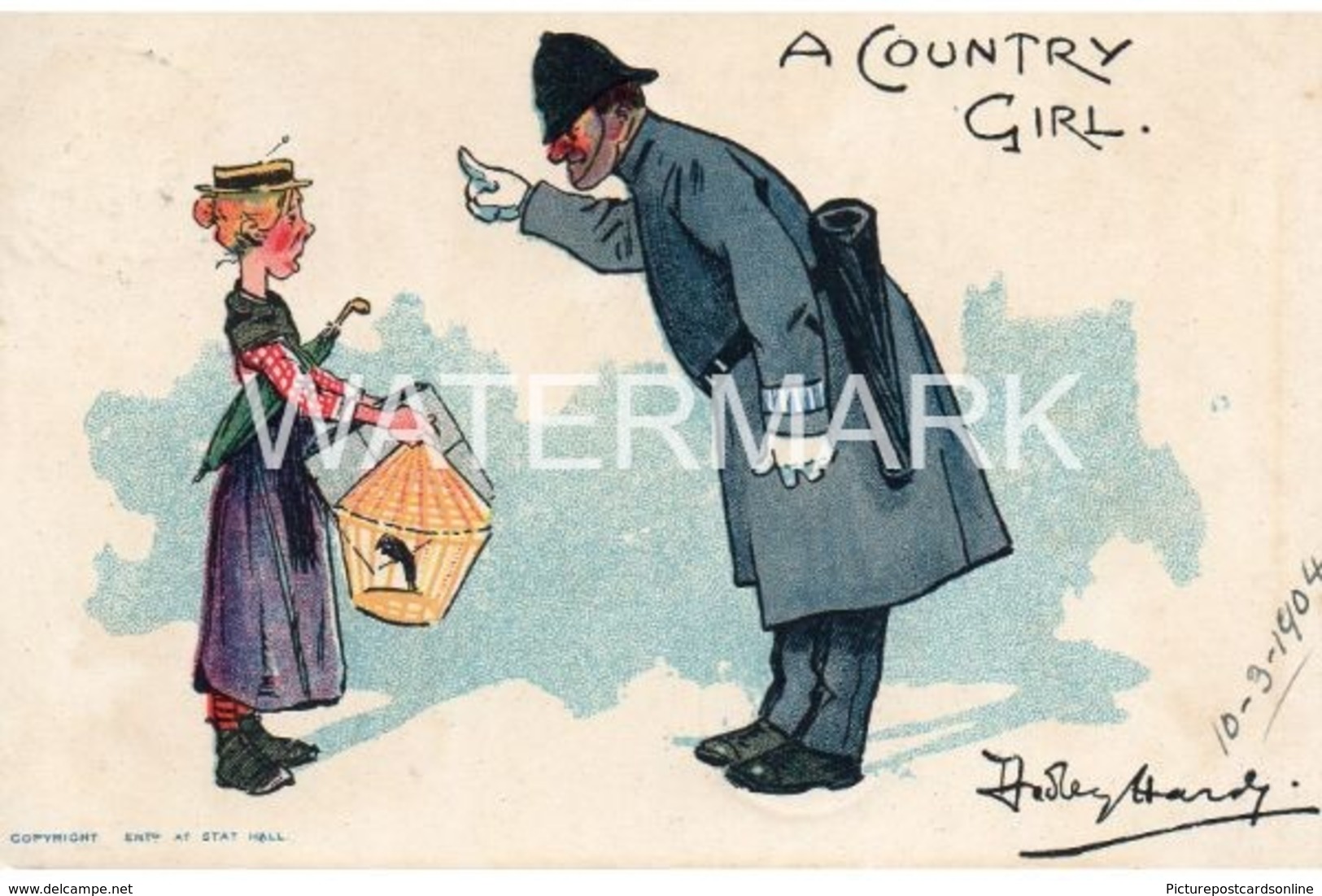 A COUNTRY GIRL OLD COMIC POSTCARD POLICE INTEREST DUDLEY HARDY 1904 - Bandes Dessinées