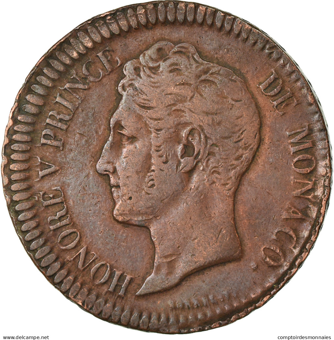 Monnaie, Monaco, Honore V, Decime, 1838, Monaco, TB+, Cuivre, Gadoury:105 - Charles III.