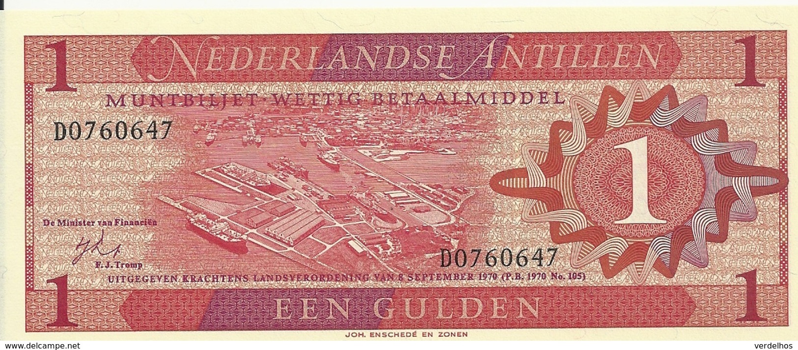 ANTILLES NEERLANDAISES 1 GULDEN 1970 UNC P 20 - Netherlands Antilles (...-1986)